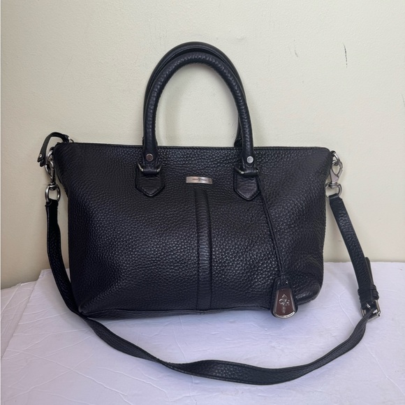 Cole Haan Pebble Leather Satchel Shoulder Crossbody Bag Tote Logo Minimalist Fob - Picture 2 of 16